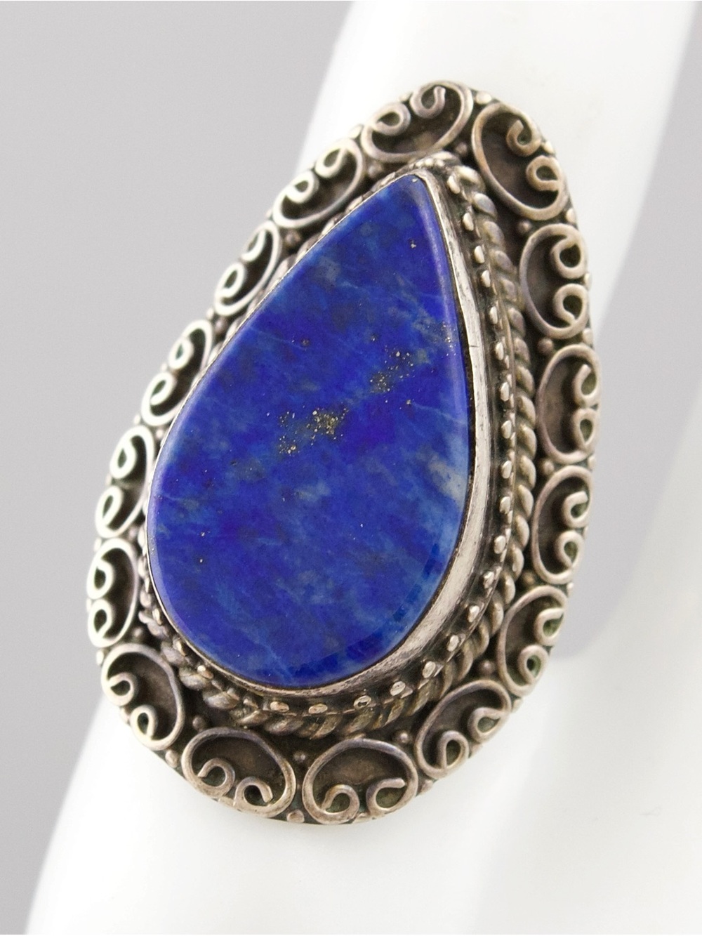 Lapis Lazuli Sterling Silver Ring Size 6.5 Large Teardrop Statement